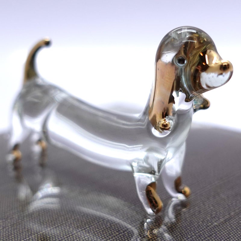Sansukjai Dachshund Miniature Figurines Dog Animals Hand Blown Glass Art Gold Trim Collectible Gift Decorate (Clear Gold) - Image 3